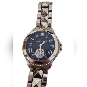 Vince Camuto Stainless Steel and Rhinestone Wrist Watch, New Battery